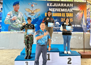 Briptu Gregoresia Laura juara 1 kejuaraan menembak Danlanud El Tari 2025