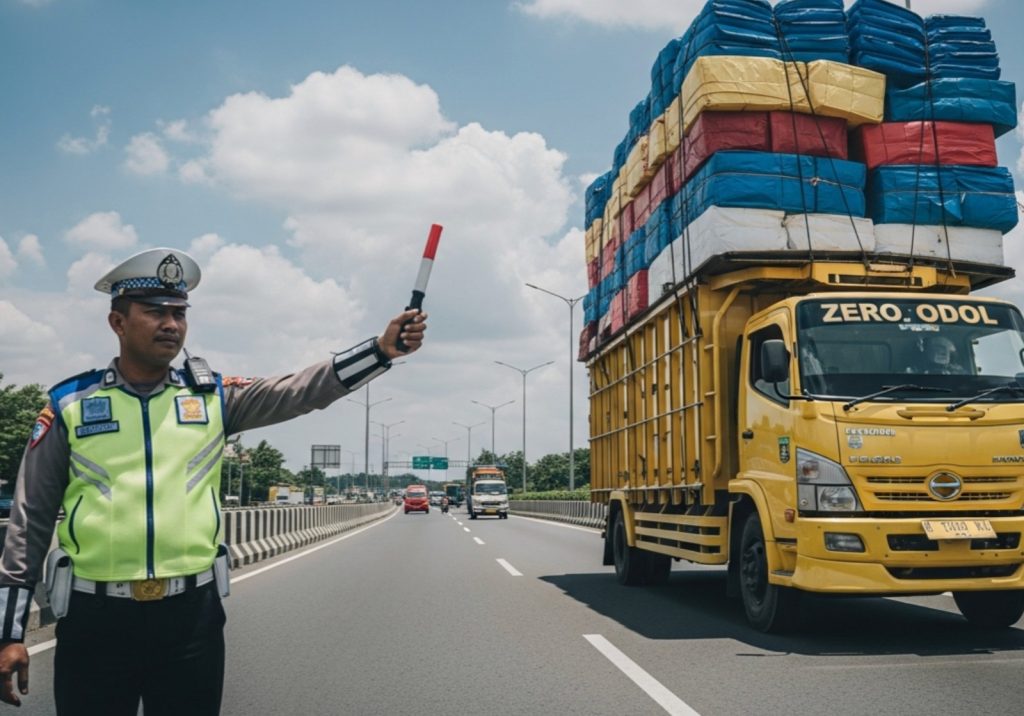 Gambar Personel Korlantas Polri Amankan Kendaraan Over Dimension dan Overloard