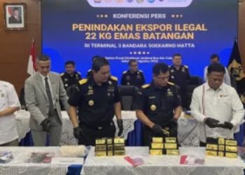 penyelundupan emas ilegal tujuan Hong Kong 22,31 kilogram